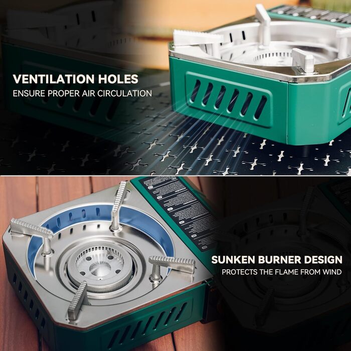 Портативний газовий набір для кемпінгу Onlyfire Klein з кейсом, 2000W, Piezo-запалювання, для походів та подорожей на автодомі, зелений