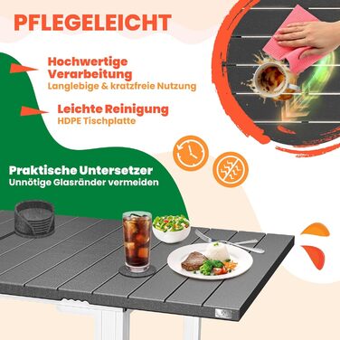 Розкладний садовий стіл KESSER® 180/240x90 см для 8 осіб. Стіл з розширенням, сталеве покриття, HDPE стільниця, стійкий до погодних умов та УФ-випромінювання. В комплекті 6 підставок з фетру (антрацит/білий).