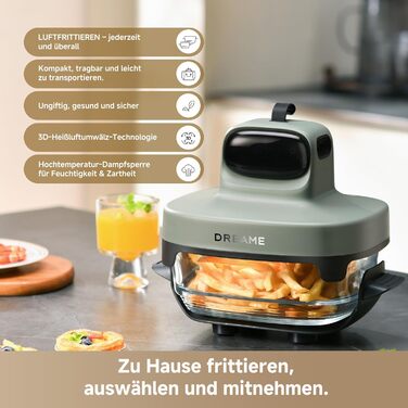 Фритюрниця Dreame Tasti AirFryer 5-в-1 з скляною чашею, 2.5L + 4.5L, 3D-конвекція, сенсорний дисплей, для дому та подорожей