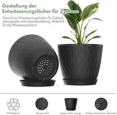 Набір горщиків для квітів з системою поливу (5 шт.), 17.8 см, з підставкою, для дому та балкону (чорний)