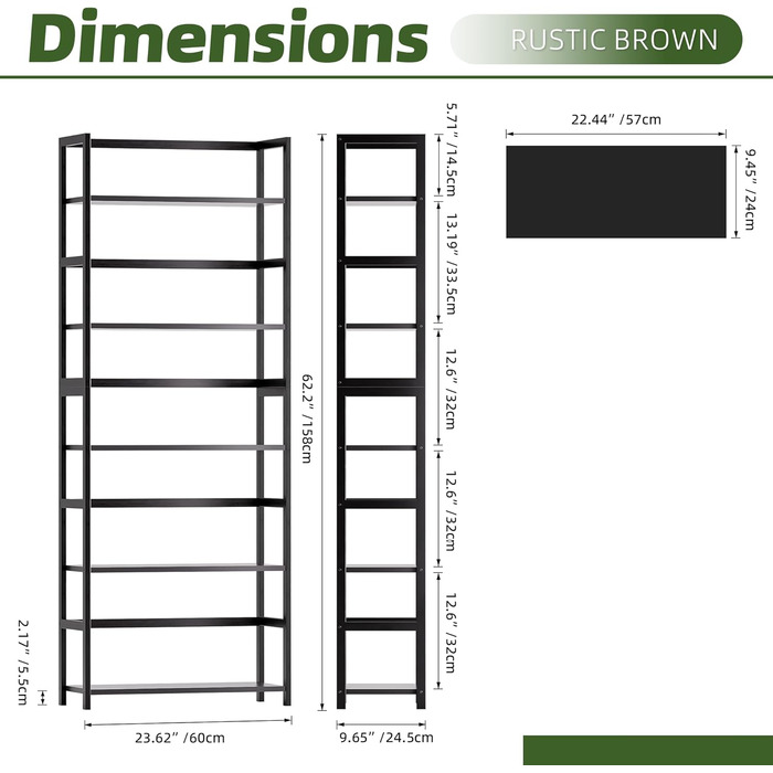 Багатоярусна полиця для книг, індустріальна з бамбуковим каркасом, дерев'яна полиця-вітрина для дому та офісу, органайзер для зберігання, рустикальний коричневий (чорний)