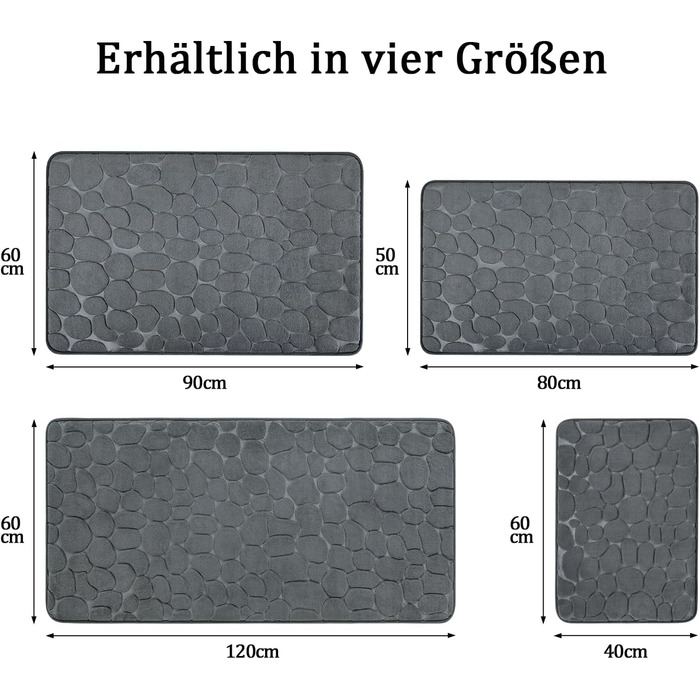 Килимок для ванної з піни з ефектом пам'яті chakme нековзний 60120 см, темно-сірий