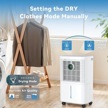 Електричний осушувач повітря 16л/24г з цифровим дисплеєм вологості, таймером 24г, безперервною подачею води, для квартири/підвалу, 16л/24г, 35㎡