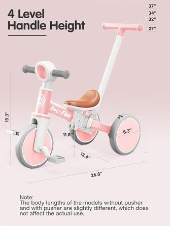 Дитячий біговел-триколіс LOL-FUN 5-в-1 з ручкою, рожевий - для хлопчиків та дівчаток від 1 року