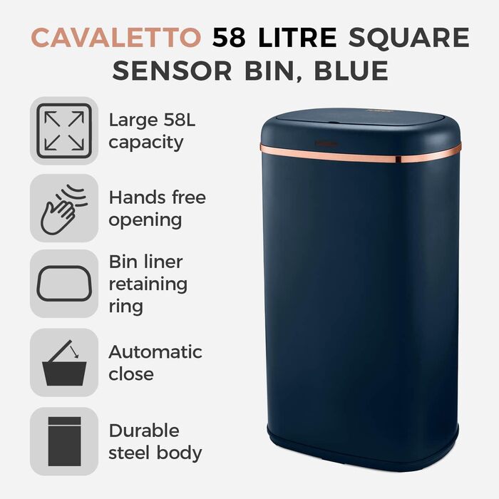 Tower 58 л квадратний сміттєвий бак з датчиком (Midnight Blue And Rose Gold)