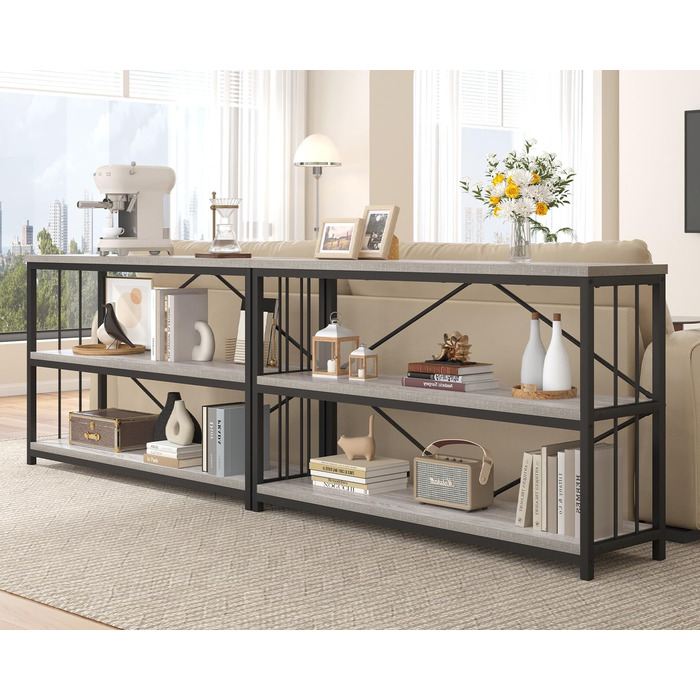 Металево-дерев'яна полиця IBF з 3 ярусами, індустріальний стиль, 120x34x74 см, сірий колір