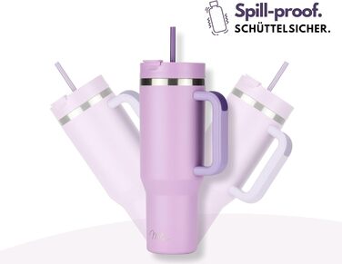 Термокружка Milu 1200 мл з трубочкою та ручкою – подарунок на Пасху для жінок та чоловіків | Подарунок тато, мама, друг, подруга | Подарунок на День батька, День матері | Подарунок для дідуся та бабусі (ліловий)