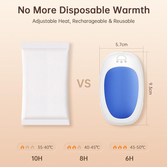 Jonwall Електричні грілки для рук, 2 шт., USB, багаторазові, портативні, 3 режими нагріву, для кемпінгу, полювання, гольфу, подарунок для жінок та чоловіків (блакитний)