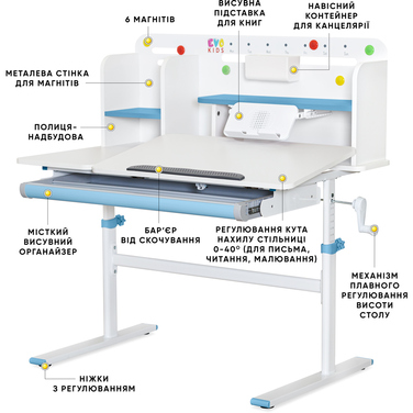 Комплект парта Evo-кids TH-230 Grey + крісло Evo-kids Mio Lite Blue (арт.TH-230 W/BL + Y-208 KBL)