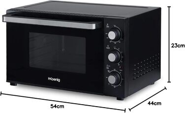 Міні-піч H.Koenig FO42, 42л, 230°C, 5 режимів, таймер 90хв, конвекція, гриль, з щипцями, крихтозбірник, поворотний насадка, 2000W