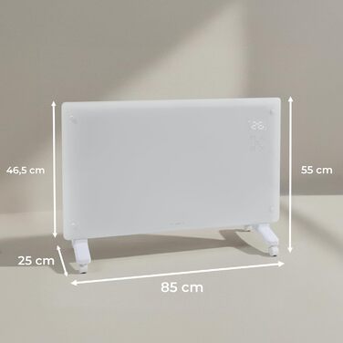 Конвектор електричний KLAMER Konvektor Pro 2500W з Wi-Fi, керуванням через додаток та таймером, режими ECO та Frostschutz, LED-дисплей, захист від перегріву, для дому та спальні, білий, настінний/підлоговий