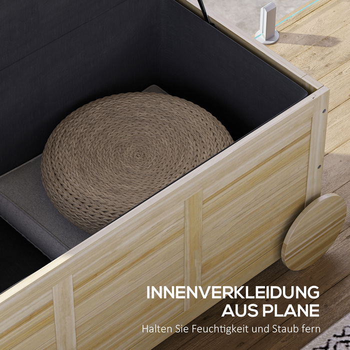 Outsunny Cushion Box 185 л Водонепроникний садовий ящик з колесами Дерев'яна погодостійка УФ-стійка подушка Коробка для зберігання Садова скриня для відкритого саду Балкон з натурального дерева | Аосом