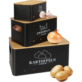 Набір контейнерів для картоплі, цибулі та часнику, 3 шт. з бамбуковим кришками, бежевий (Moz-O-PBDE02-BK)