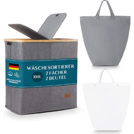 Кошик для білизни HOMIOL з кришкою, 100 літрів, XXL - 2 знімні мішки для білизни з 2 відділеннями