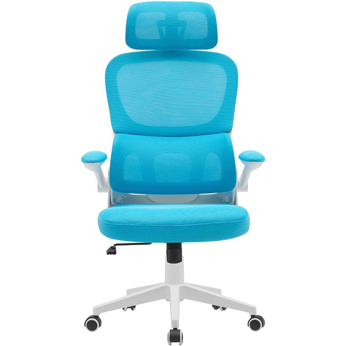 Ергономічне крісло BAKAJI для офісу з підтримкою попереку та підголівником, обертове, регульоване по висоті, дихаючий матеріал, антипотійна тканина (Світло-блакитний)