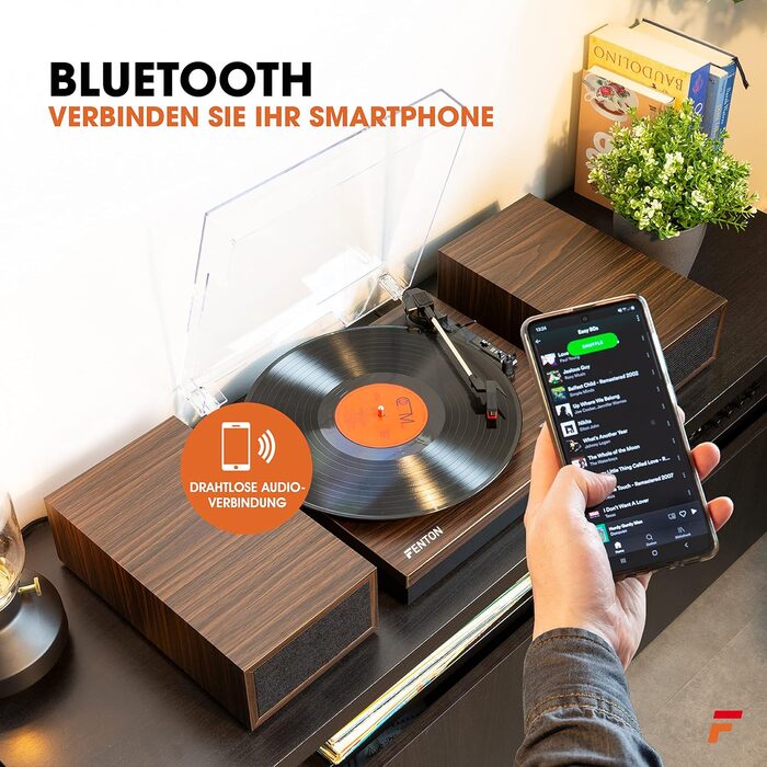 Вініловий програвач RP165B з Bluetooth, вбудованими динаміками, кришкою, автостопом, у вінтажному стилі, темне дерево