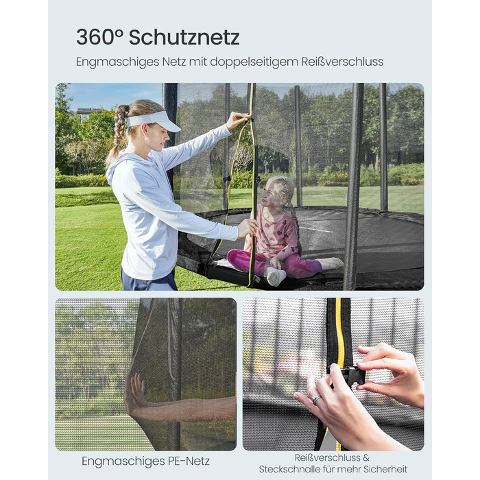 Батут SONGMICS вуличний Ø366 см з захисною сіткою, драбиною та м'якими стійками, чорний