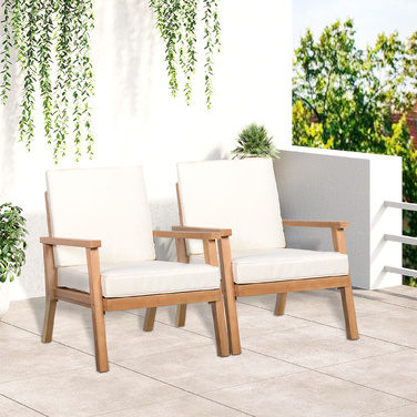 Outsunny Garden Chairs Набір з 2 зручних садових крісел з подушками, з деревини тополі, для балкона та саду, 66x77.5x74.5 см | Aosom