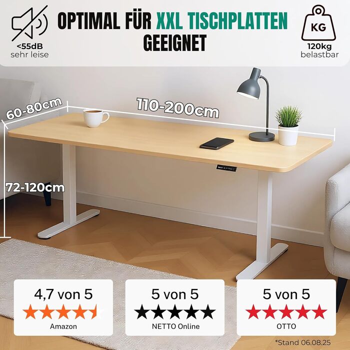 Електричний регульований стіл Albatros Lift S5: металеве шасі, ніжки, підставка | До 120 кг | Для широких стільниць 2м | Білий