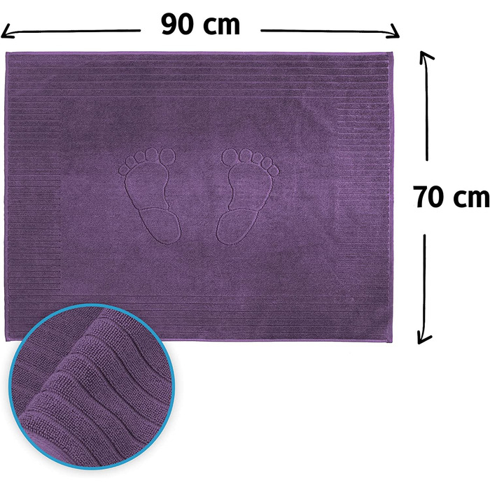 Набір килимків для ванної Komfortec з 2 предметів, махрові Килимки для душу, що миються Килимок для душа і килимок для ванної, 800 г/м2 і 100 бавовна, Абсорбент і швидковисихаючий, Сірий (70 х 90 см, фіолетовий)