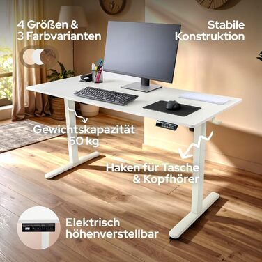 Електричний регульований стіл Arebos 120x60 см з пам'яттю | Комп'ютерний стіл, стоячий стіл, офісний стіл | Білий