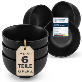 Набір посуду Twinzee Ebony Collection 24 елементи з матового чорного стеатиту для 6 осіб (тарілки, чашки, миски)