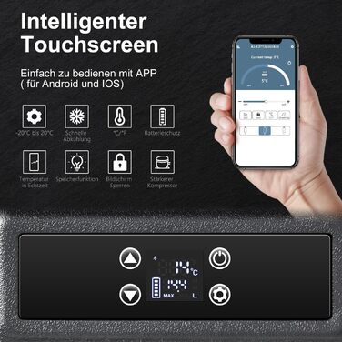 Автомобільний компресорний холодильник AAOBOSI 65л з Wi-Fi, LED, -20°C/+20°C, 12/24V/220V, на колесах для авто, кемпінгу, подорожей