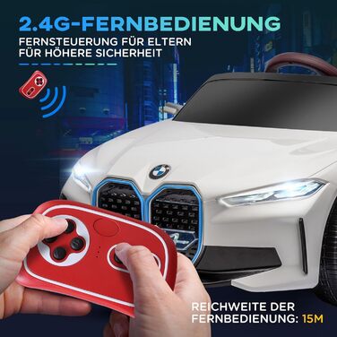 Дитячий електромобіль HOMCOM BMW з пультом, фарами, MP3, білий, 3-5 км/год, для дітей 3-5 років