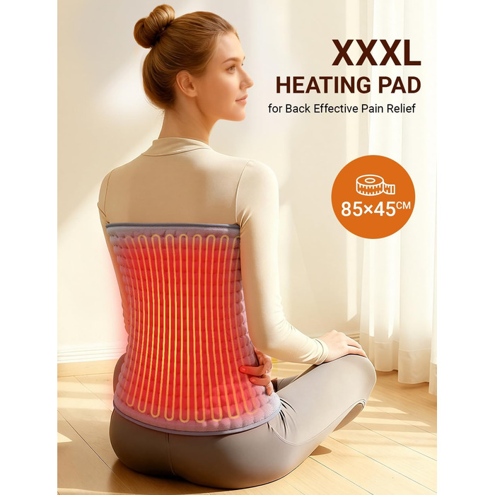 Електричне грілка для спини та тіла ALLJOY 85x45 см з автовимкненням, 6 температурних режимів, сірий колір