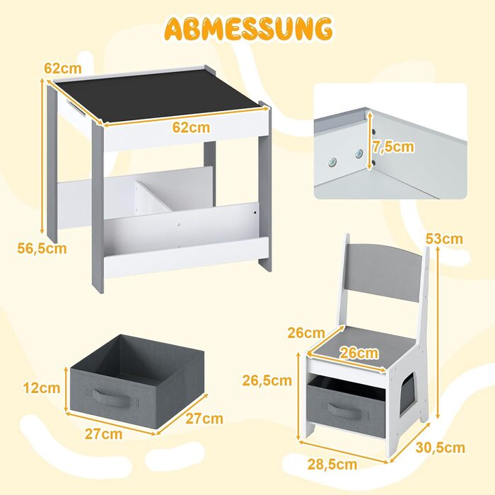 Дитячий стіл COSTWAY з 2 стільцями: дерев'яний набір 4-в-1 з полицями та ящиками для зберігання (від 3 років)