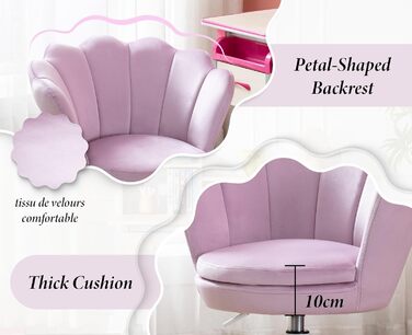 Дитячий стіл для письма Kinder Schreibtischstuhl - регульований, поворотний, з м'якою оббивкою з велюру, квітка, для дівчаток, фіолетовий