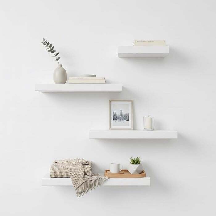 Набір полиць настінних 4 шт. для декору та книг з МДФ, білі 40x14x3 см