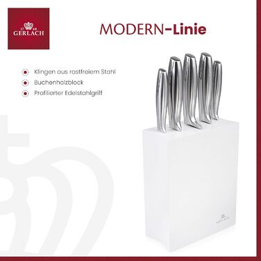 Набір кухонних ножів Gerlach Modern: 5 ножів у блоці з нержавіючої сталі (Kochmesser, Brotmesser, Gemüsemesser)