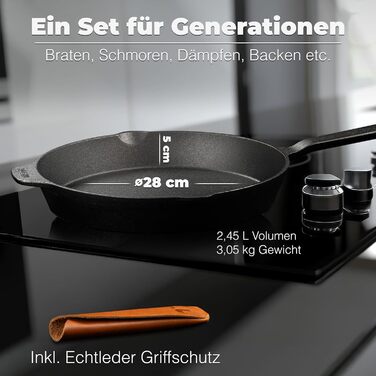 Сковорода з чавуну для індукційних плит, нешліфована, універсальна, 28 см - Сковорода з чавуну преміум-якість