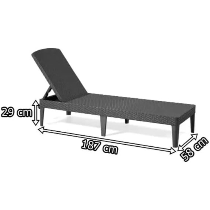 Шезлонг Keter Jaipur для саду з регульованою спинкою, сірий, з подушкою, 187 x 58 x 29 см (імітація ротангу)