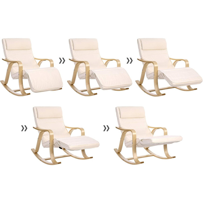 Крісло-гойдалка SONGMICS з берези, бежеве, з регульованою підставкою для ніг, бавовняний чохол, до 150 кг