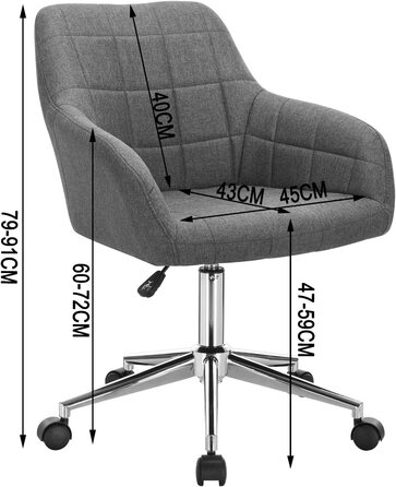 Офісний стілець WOLTU BS79dgr робочий стілець робочий стілець стілець обертовий стілець крісло-коляска офісне крісло з безступінчатим регулюванням по висоті зі спинкою і підлокітниками (темно-сірий, лляної)