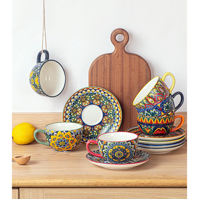 Кавовий сервіс Henten Home з порцеляни, 6 чашок, 250 мл, ручної роботи, набір для 6 осіб. Включає чашки та блюдця