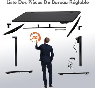 PACHIRA Електричний регульований стіл, 120x60 см, з пам'яттю та LED-дисплеєм, з гачком та кабелеуправлінням, ергономічний для дому/офісу, білий/чорний