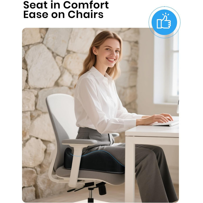 Ортопедична подушка для сидіння Benazcap для геморою, куприкового болю, ішіасу та вагітності. Зменшує біль, підходить для офісного крісла, авто та інвалідного візка. Чорний колір.