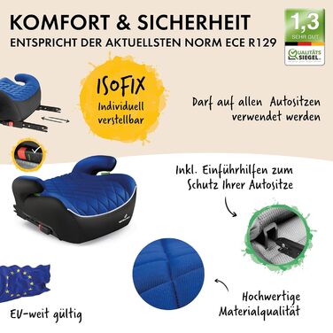 Автобустер WALSER Premium Kinder ISOFIX 125-150 см, дитячий автокрісло-підсиджувач Andy ECE R129 (чорно-синій)