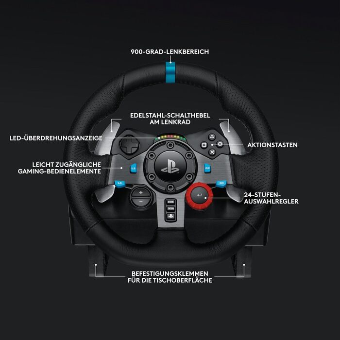 Logitech G29 Driving Force Racing Wheel – Ігровий кермо з Force Feedback для PS5, PS4, PC, Mac. Чорний