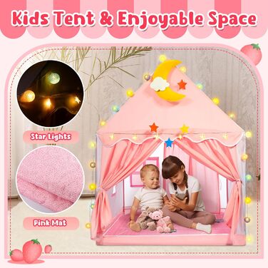 Дитяче намет-ігровий будиночок для дівчаток з килимком та світлодіодними зірками, намет-ігровий будиночок для дітей, намет-принцеса для дівчаток, іграшка-подарунок для дівчаток 3, 4, 5, 6, 7 років