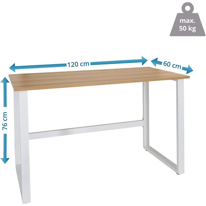 Письмовий вузький комп'ютерний стіл зі сталевим каркасом 120 x 60 см (дуб світлий/білий, WORKSPACE LIGHT I), 674220