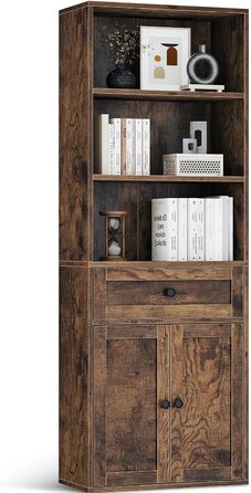 Стелаж Coleshome з дверцятами та шухлядами: 5 полиць, 48x24x164.2 см, для дому, офісу, вітальні, спальні (білий, рустикальний коричневий)