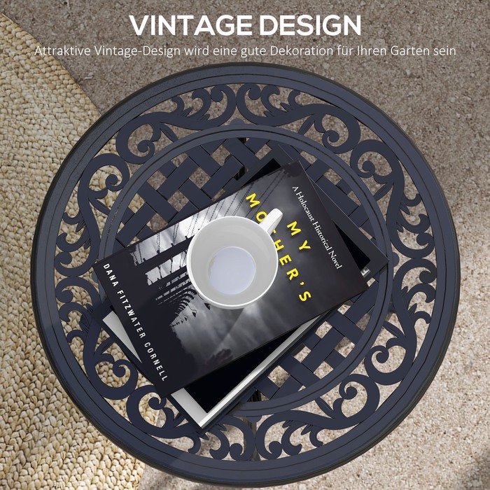 Столик для саду, лаунж-столик, балконний столик, вінтажний дизайн, 60 x 60 x 53 см, чорний