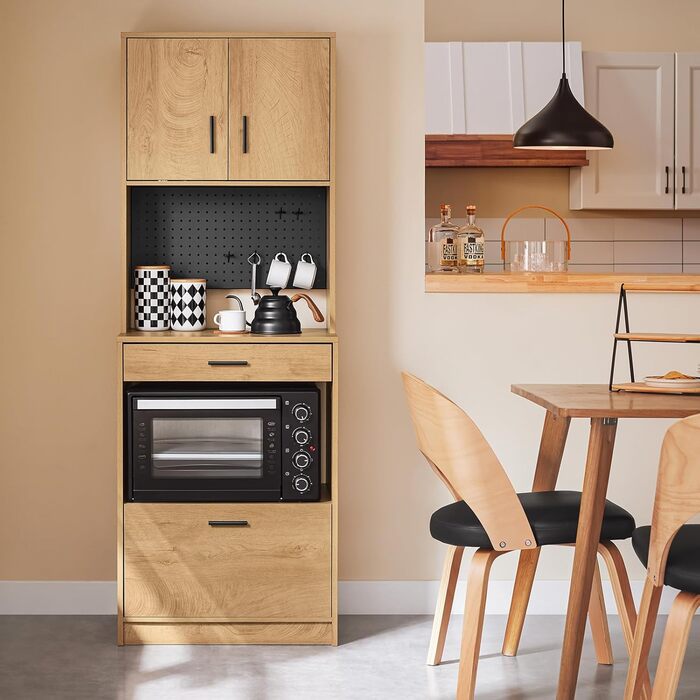 Кухонна шафа SoBuy з мікрохвильовою нішею (Ø6 см) та жалюзі-дверцятами, буфет, багатофункціональна шафа, меблі для кухні та вітальні, дуб-чорний, 107×40×85 см, FSB103-N