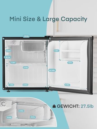 Міні-холодильник E 46L з морозильною камерою, низький рівень шуму 42 дБ, регулювання температури, колір нержавіюча сталь — для офісу, кухні та спальні