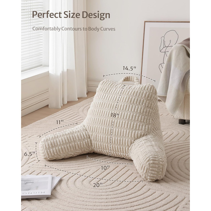 М'яке крісло-лежак Blissful Diary для дорослих та дітей, з memory foam, для ліжка та дивану, з підлокітниками, кишенею та знімним чохлом, кремовий