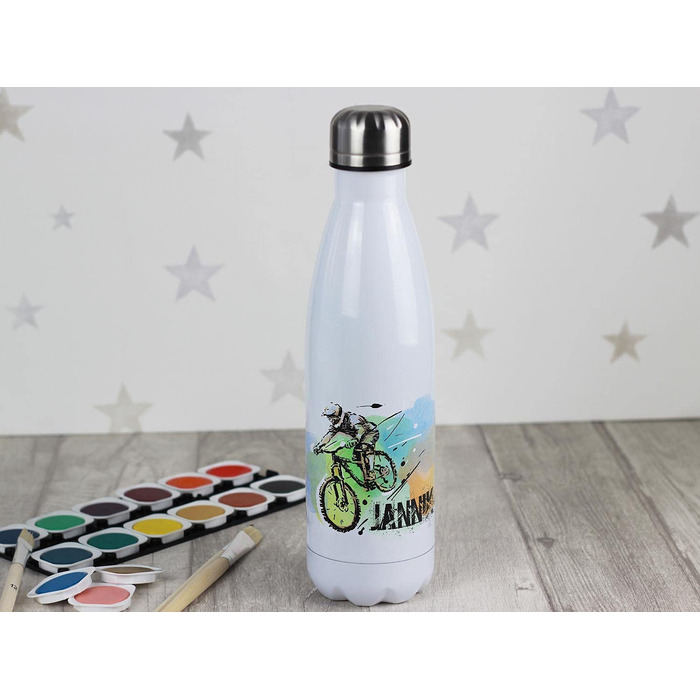 Ізольована пляшка для пиття для дітей, термос з нержавіючої сталі для школи, заняття спортом, персоналізована подарункова пляшка для води (гірський Байкер, 500 мл)